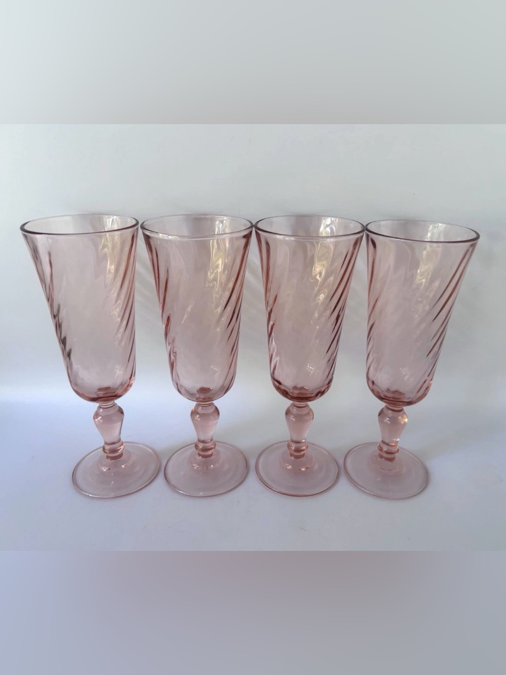 4 Optic Pink Rosaline Champagne Flutes 6.5” Luminarc Arcoroc Set France Vintage